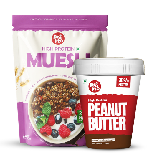 Muesli 1kg + Dark Chocolate Creamy Peanut Butter 500g Combo